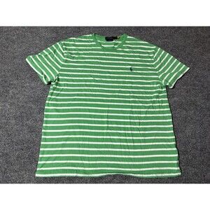 Polo Ralph Lauren Shirt Mens L Green White Stripe Crew Neck Cotton Logo Tee